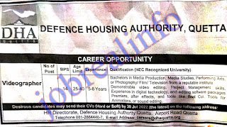 DEFENCE HOUSING AUTHORITY QUETTA   CAREER OPPORTUNITY