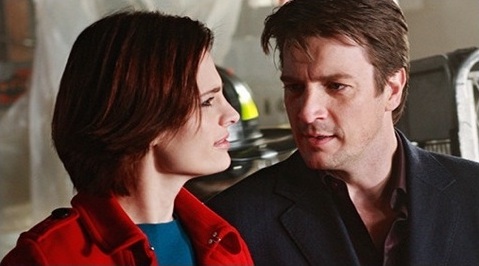 Beckett and Castle facing one another in close-up