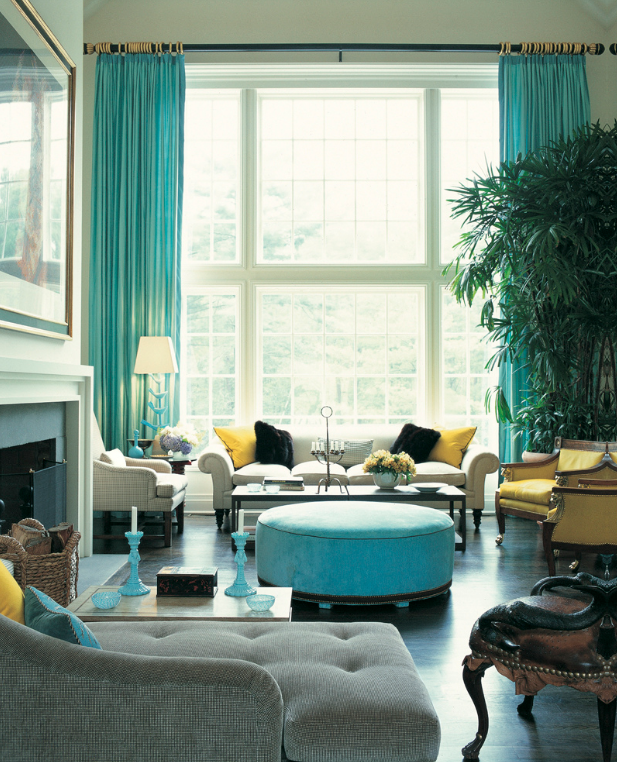 Turquoise And Brown Living Room