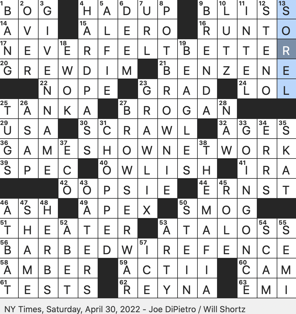 Prisnedsættelse Misforstå Vis stedet Rex Parker Does the NYT Crossword Puzzle: April 2022