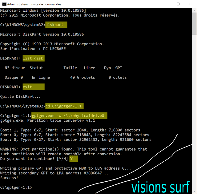 Coomment convertir un disque MBR en GPT avec GPTgen