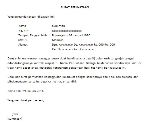 Contoh Surat Pernyataan Kerja  Cara Buat Surat