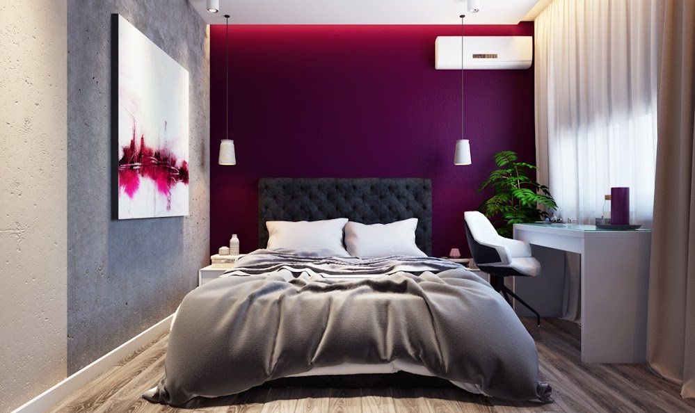 quilted-headboard-purple-accent-wall