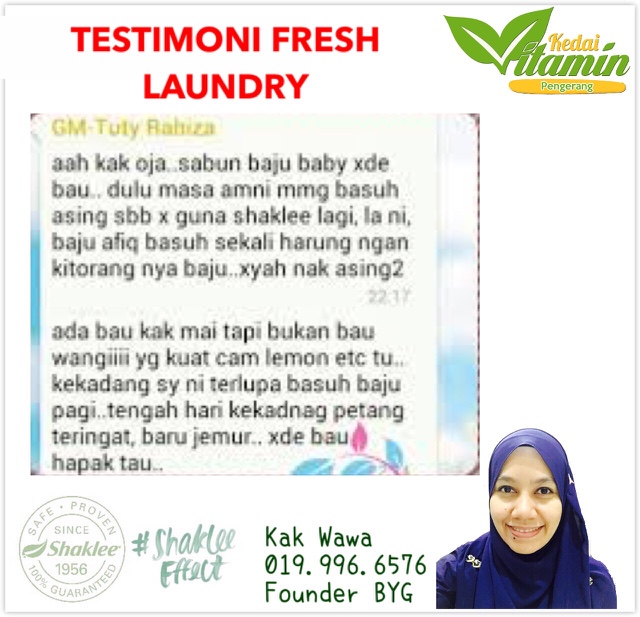 Testimoni fresh laundry shaklee, fresh laundry shaklee, testimoni sabun shaklee, pencuci pakaian shaklee