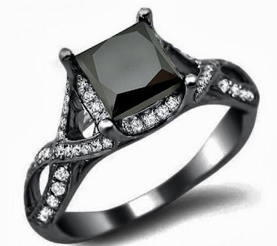 2.40ct Black Princess Cut Diamond Engagement Ring 18k Black Gold