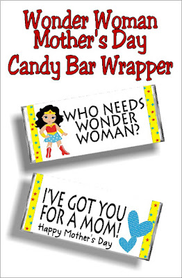 Celebrate your mother this mother's day with this fun Wonder Woman mother's day candy bar wrapper.  This is such a great mother's day card for the mom in your life. #mothersday #candybarwrapper #diypartymomblog #mothersdaycard #printable