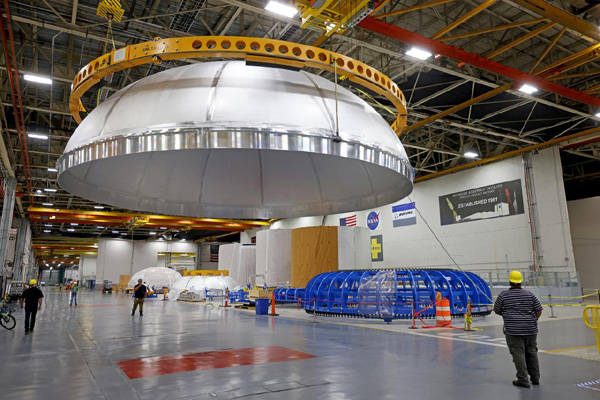 The forward dome for the liquid oxygen tank that will be used on the fourth Space Launch System rocket is ready for the next phase of production...at NASA's Michoud Assembly Faciliy in Louisiana.