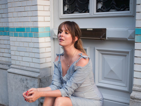 Outfit: off shoulder pinstripe dress and leopard mary janes