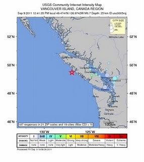 sismo 6,7 grados Vancouver, Canada 9 de septiembre de 2011