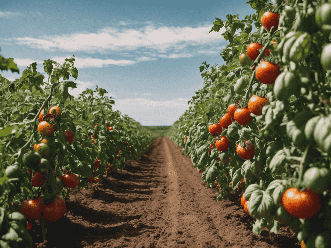 The tomato plants is thriving in the sun-drenched field