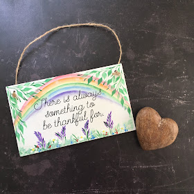 Handprinted wooden plaque - "There is always something to be thankful for" 