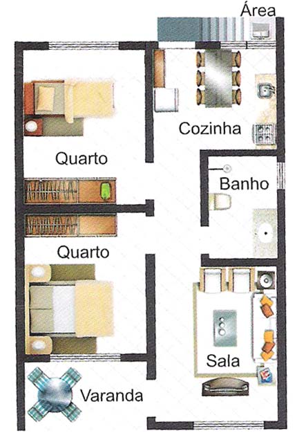 Casa térrea com 2 quartos Cód 89 Plantas de casas  - plantas de casas com dois quartos sala cozinha e banheiro