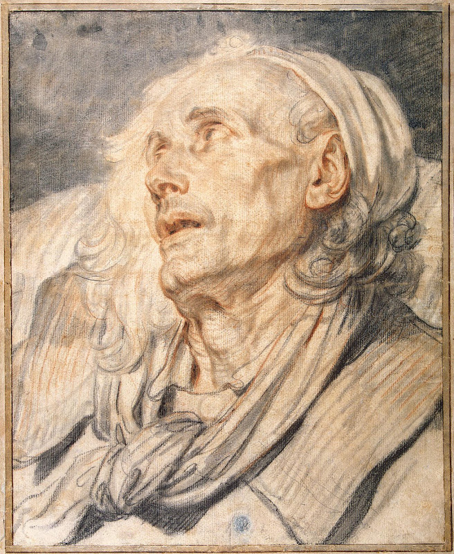 Study for 'The Paralytic'. Head of an Old Man by Jean-Baptiste Greuze - Portrait Drawings from Hermitage Museum