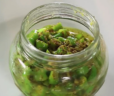 Homemade green chilli pickle recipe