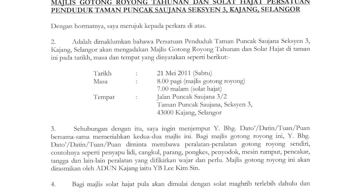 Contoh Karangan Surat Kiriman Rasmi Jemputan