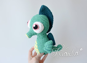 Krawka: Seahorse amigurumi crochet pattern green blue sea creature, fish crochet pattern by Krawka