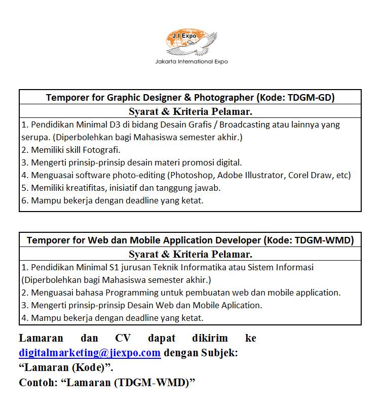 Lowongan Kerja Event PRJ 2016 Terbaru - SpicalandBlog