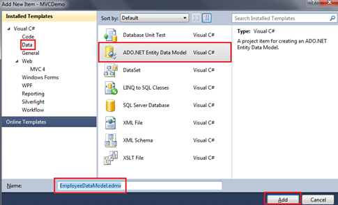 Adding ADO.NET Entity Data Model