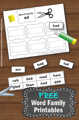 word families free worksheets cut and paste