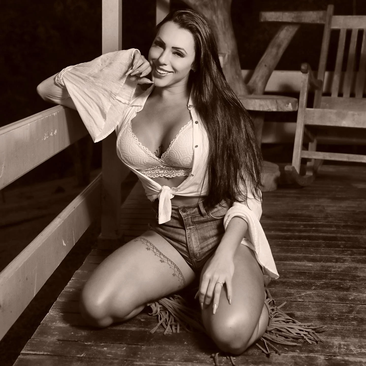 Patricia Monteiro Brazilian Model in White Shirt & Shorts Jeans