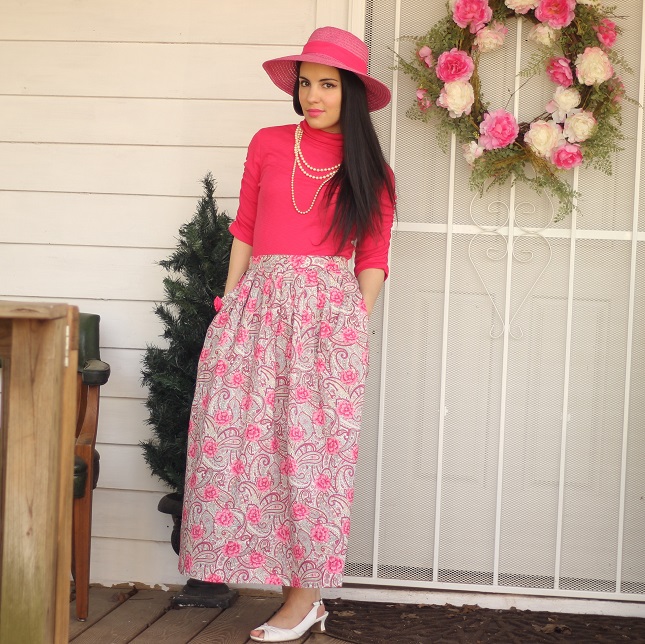 Pink Floral Print Maxi Skirt