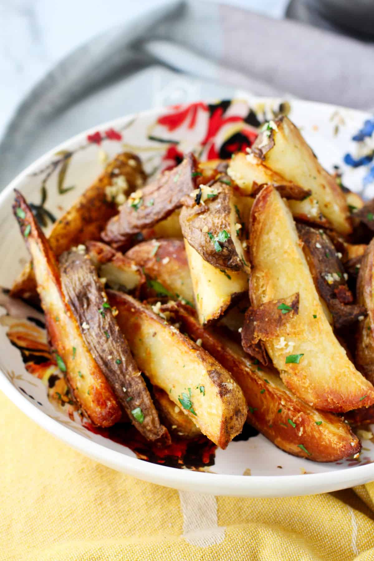 Oven-Baked Garlic Fries in a bowl.