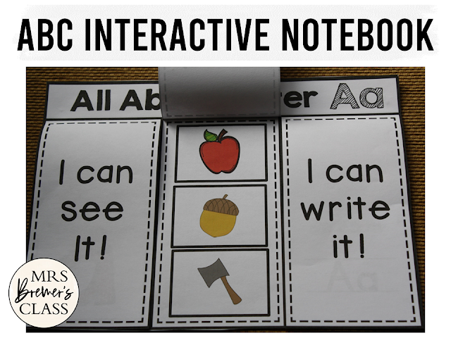 Alphabet Interactive Notebook to practice letter recognition, letter sounds, and letter printing for Kindergarten and First Grade