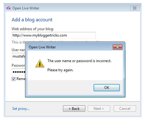Open Live Writer throws Error for Blogger blogs