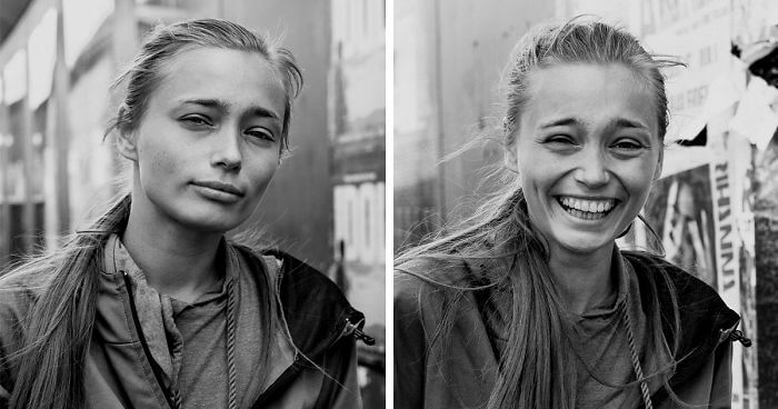 10 Beautiful Pictures Of People On The Street Before & After Photographer Kissed Them