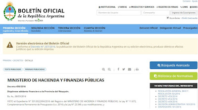 EL PRESIDENTE DE LA NACIÓN ARGENTINA DECRETA...un adelanto financiero a la Provincia del NEUQUÉN