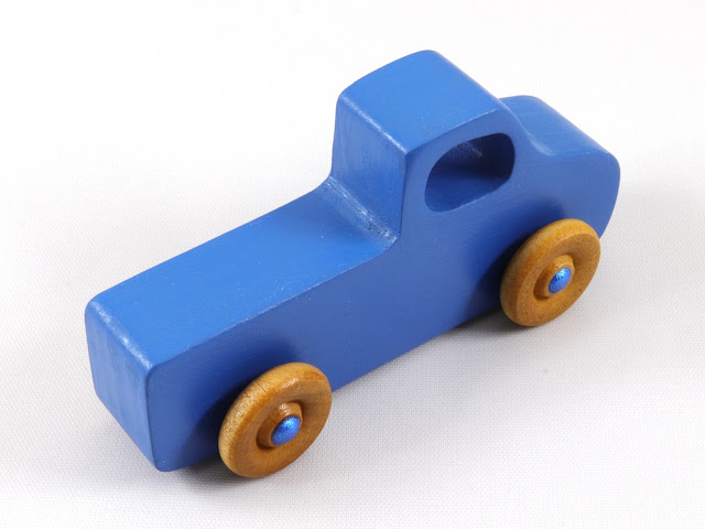 Wood Toy Truck, Handmade and Finished with Indigo Blue & Metallic Blue Acrylic Paint and Amber Shellac, Pickup from the Play Pal Series