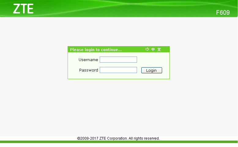 Default Password Router ZTE F609