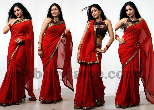 Meghana Raj in Red Saree