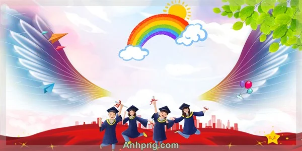 Banner lễ tốt nghiệp mầm non cầu vồng đôi