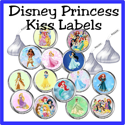 Enjoy these sweet Disney princess kisses at your next princess party with this free printable.  Kiss labels have the 12 princesses as well as group shots for the perfect party favor or party treat.  Let us email you yours today!