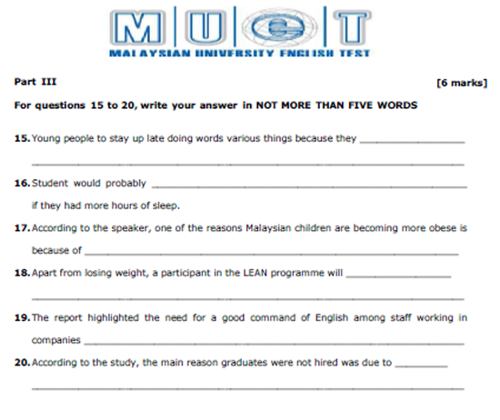 Contoh Kertas Soalan MUET - Listening - Rujukan PSEE 