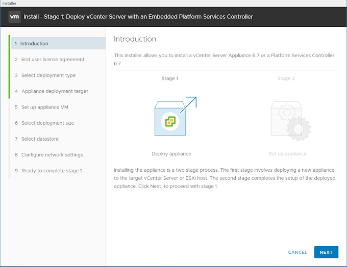 Deploy VCSA 6.7 Appliance with Embedded Platform Services Controller - Part 1