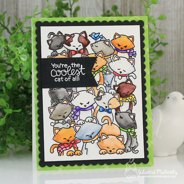 Detailed Coloring Cat Card by Juliana Michaels featuring Newton's Nook Designs Company of Cats Stamp Set