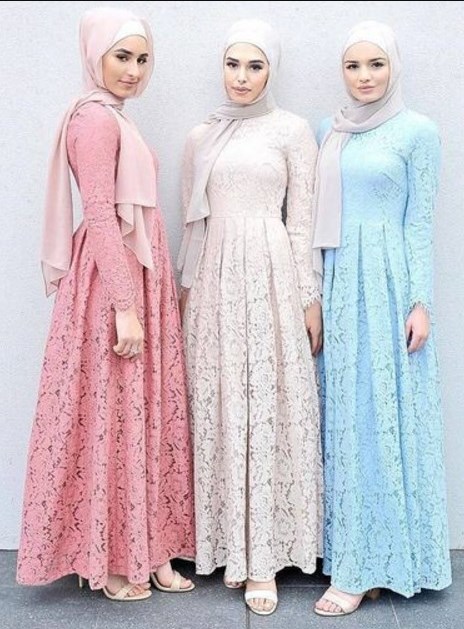 32 Model  Gamis  Brokat  Pesta Kombinasi Polos Modern  2019 