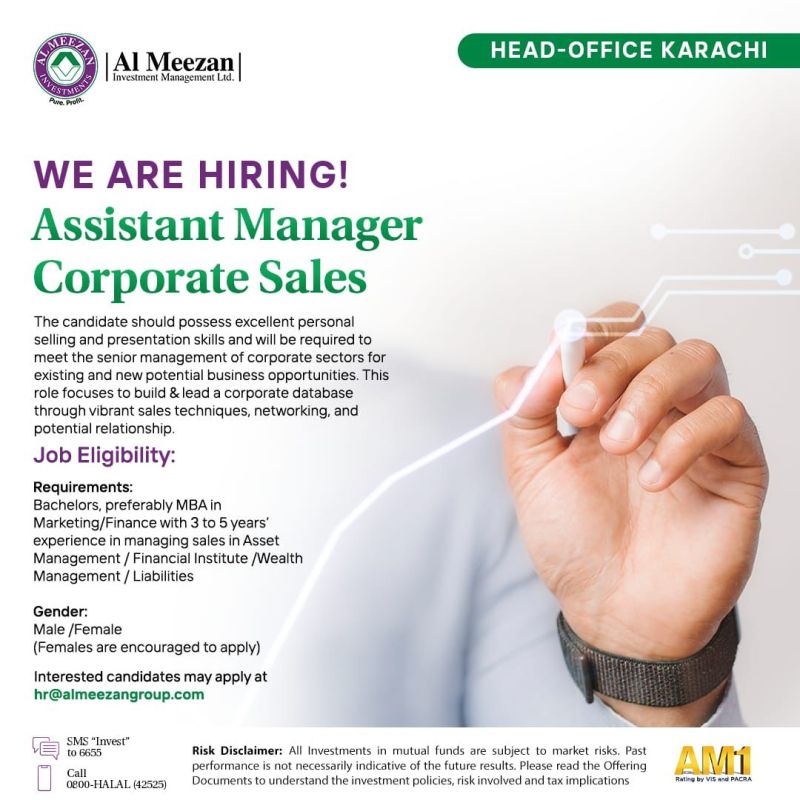 Al Meezan Investments Jobs for Assistant Manager Corporate Sales