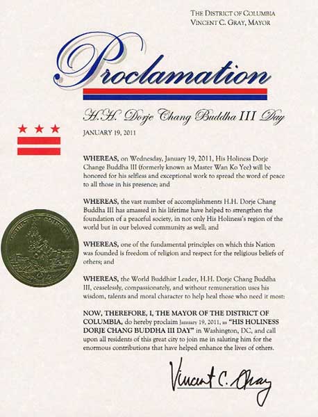 美國首都華盛頓D.C.市葛瑞市長宣布2011年1月19日為”第三世多杰羌佛日.jpg
