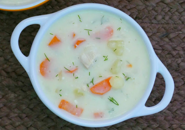 If you have leftover turkey after the holidays, give this delicious cream soup a try! The dill and cream cheese give this soup a unique flavor and the potatoes and carrots make it SO hearty! Also great with leftover rotisserie chicken!