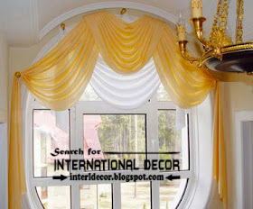 Stylish yellow swag curtains, arched window treatments, arched curtains, yellow curtains