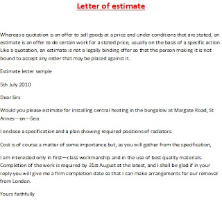 letter of estimate, estimate letter sample 