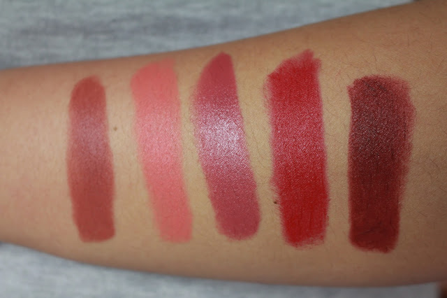 Gerard Cosmetics Lipstick Review And Swatches! 1995, Tequila Sunrise, Berry Smoothie, Fire Engine, Cherry Cordial.