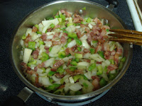 bacon, onions, and green pepper