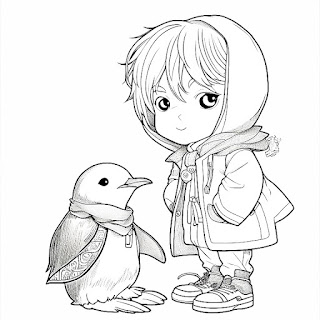 frienndship coloring pages penguins and girls