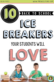 10 Back to School Ice Breakers Your Students Will Love: Two Truths and a Lie, Would You Rather, My No Good, Very Bad Day, Fear Factor 4-Corner Activity, Marshmallow Challenge, Super Sleuths, What Would You Do?, Have You Ever?, Find Someone Who..., My Favorite Things.