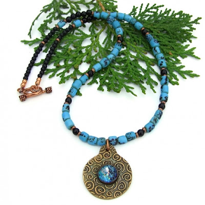 spiral pendant necklace with nepal sherpa glass beads