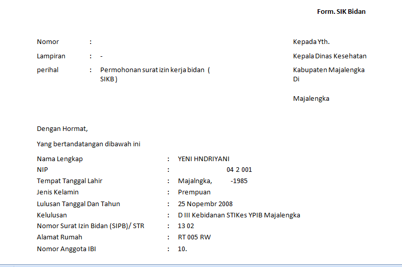 Contoh Permohonan Surat Izin Kerja Bidan SIKB  Anakciremai